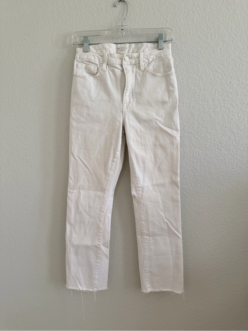 Good American White Raw-Hem Ankle Crop Jeans